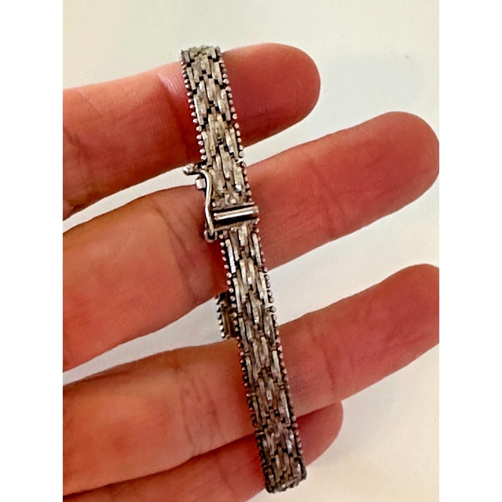 SU Sterling Silver Bracelet Mesh Weave Riccio‎ Chain 925 Italy Safety Clasp